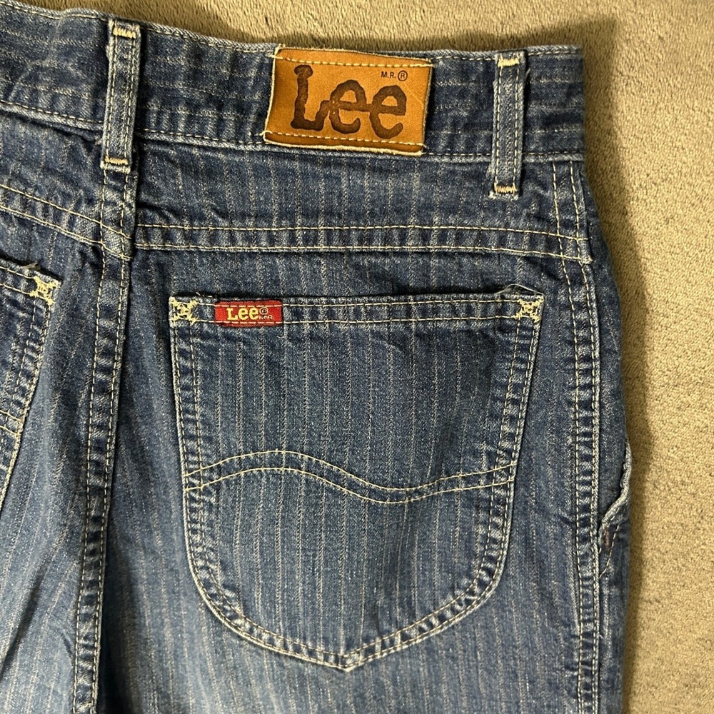 Vintage 90s Lee Pinstripe High Waist Jeans Womens 9 Tapered Leg USA Made 26x31 - Picture 5 of 13